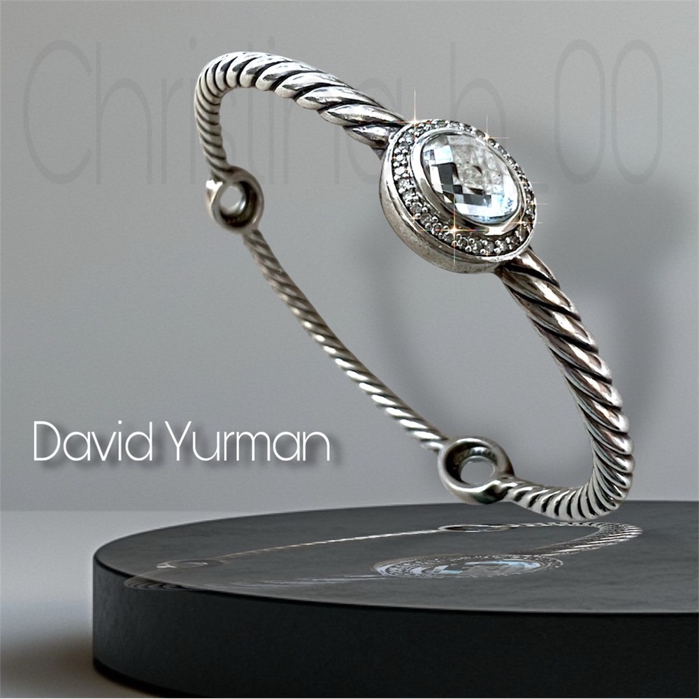 David Yurman diamond 3 station clear prasiolite bangle bracelet twisted cable